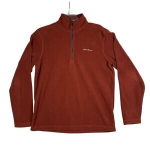 Eddie Bauer Men's 1/4 Zip Pullover Sweater Fleece Rust Brown Color Size Small